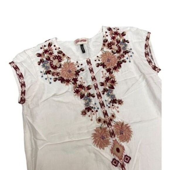 Driftwood Tunic‎ Linen Dress Floral Embroidered Bohemian Mini Burgundy Layer - Picture 11 of 13